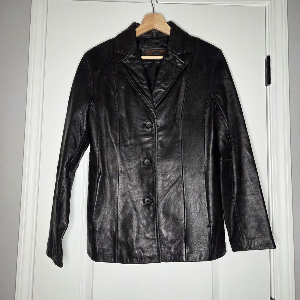 Siena Black Leather Blazer Jacket Button Front Butter Soft  Size 4